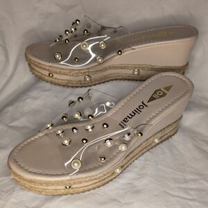 Women's Pearl Embellished Wedge Sandals - Cream